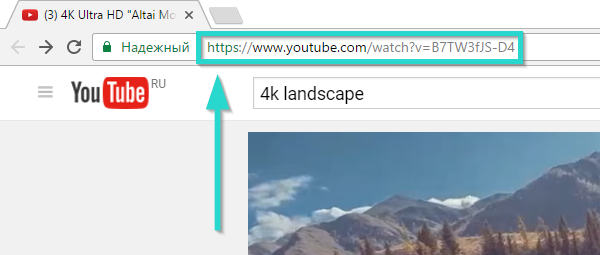 После того, как вы открыли нужное видео, скопируйте ссылку на него из адресной строки вашего браузера