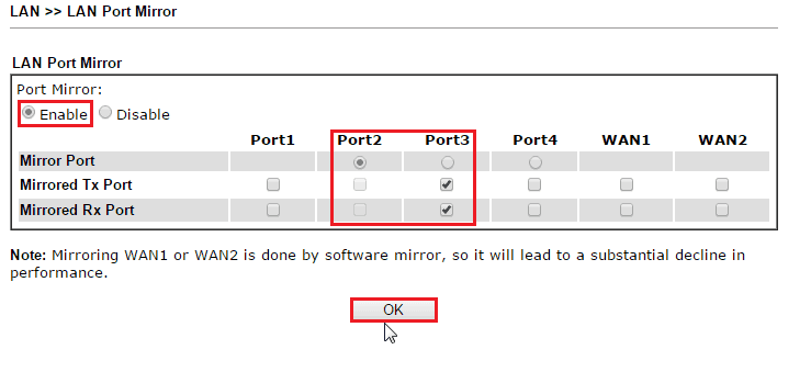 снимок экрана DrayOS LAN Port Mirror