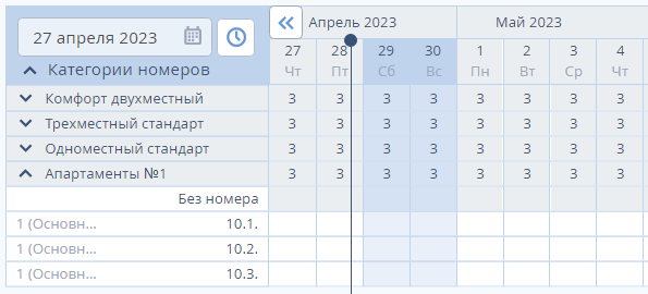 Таблица для бронирования столов