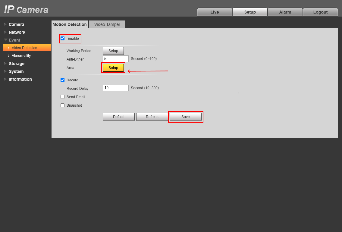 dahua camera motion detection settings